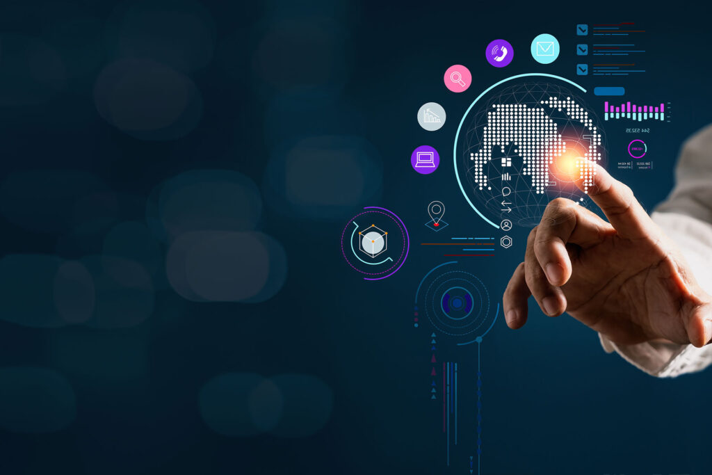 Zeigefinder der sich auf einen hellen Punkt einer Anzeige zubewegt